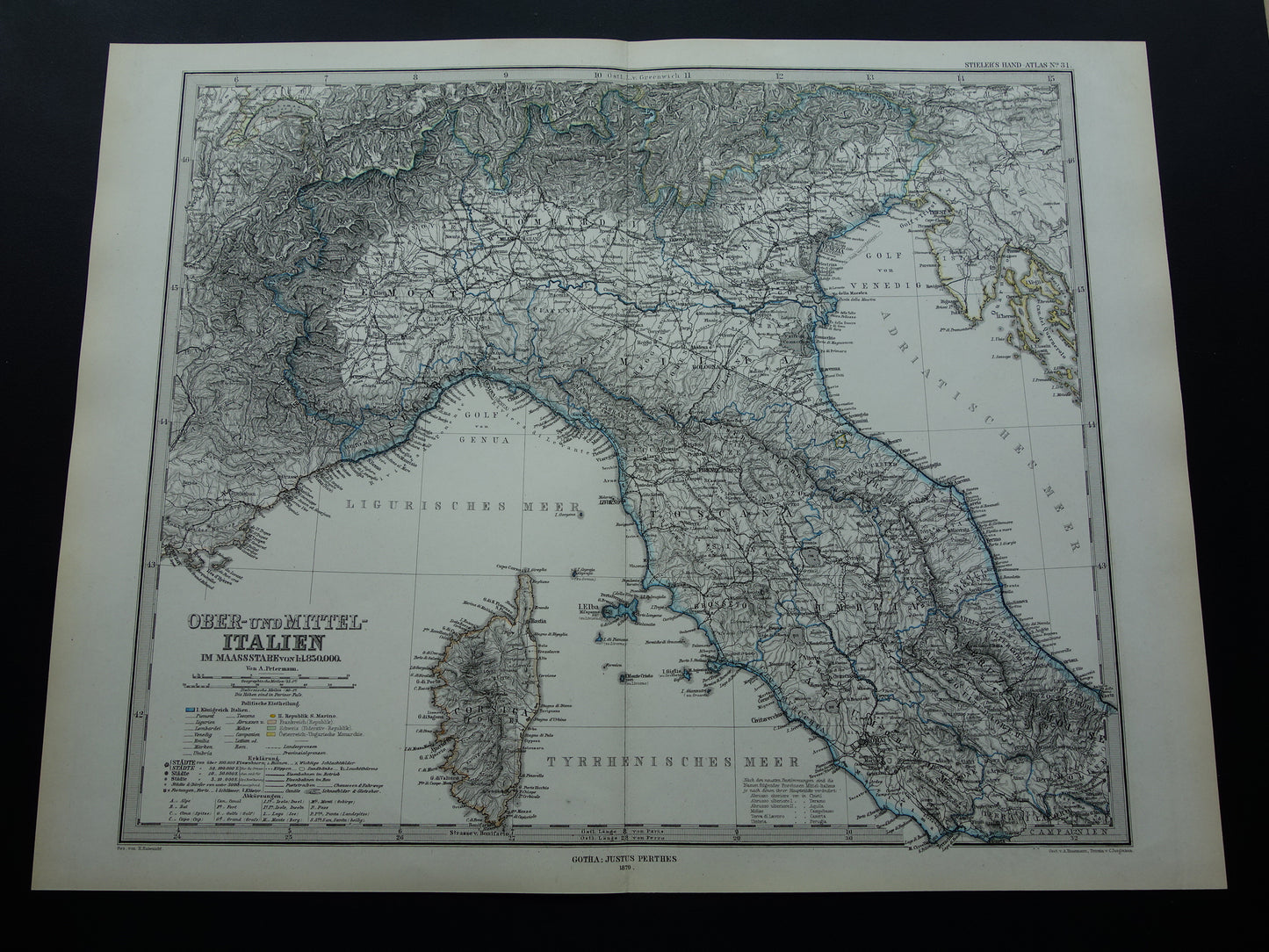 ITALIË oude kaart van Noord-Italië Grote originele antieke landkaart van Noord-Italië in 1879