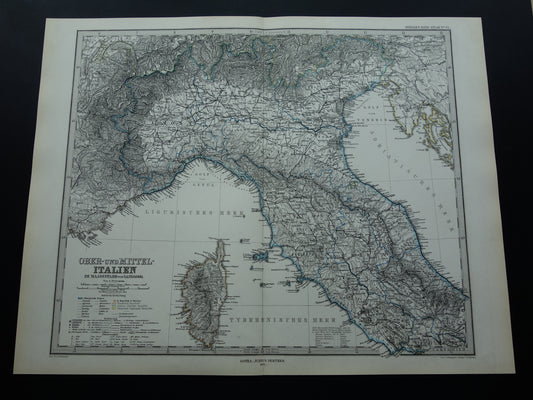 ITALIË oude kaart van Noord-Italië Grote originele antieke landkaart van Noord-Italië in 1879