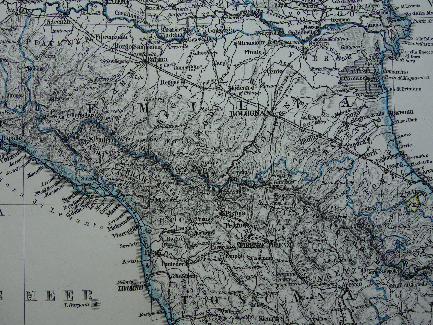 ITALY old map of Northern Italy Large original antique map of Northern Italy in 1879