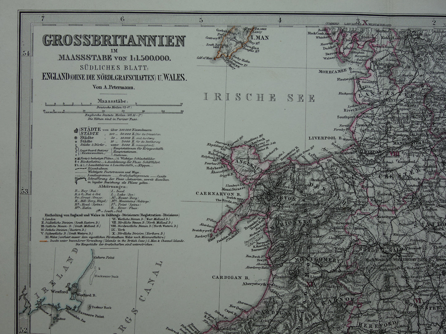 ENGELAND oude kaart van Engeland en Wales uit 1879 originele antieke landkaart London vintage met jaartal
