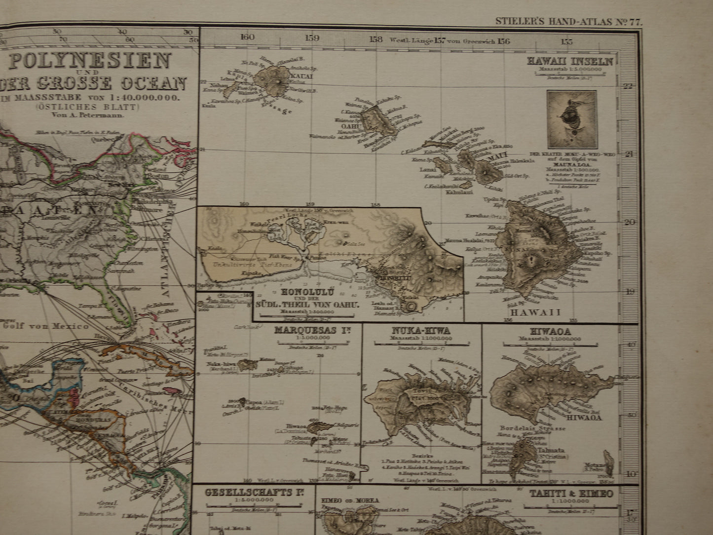Old map of the Pacific Ocean in 1885 original antique map Australia Polynesia Indonesia Asia vintage print Pacific Ocean Pacific