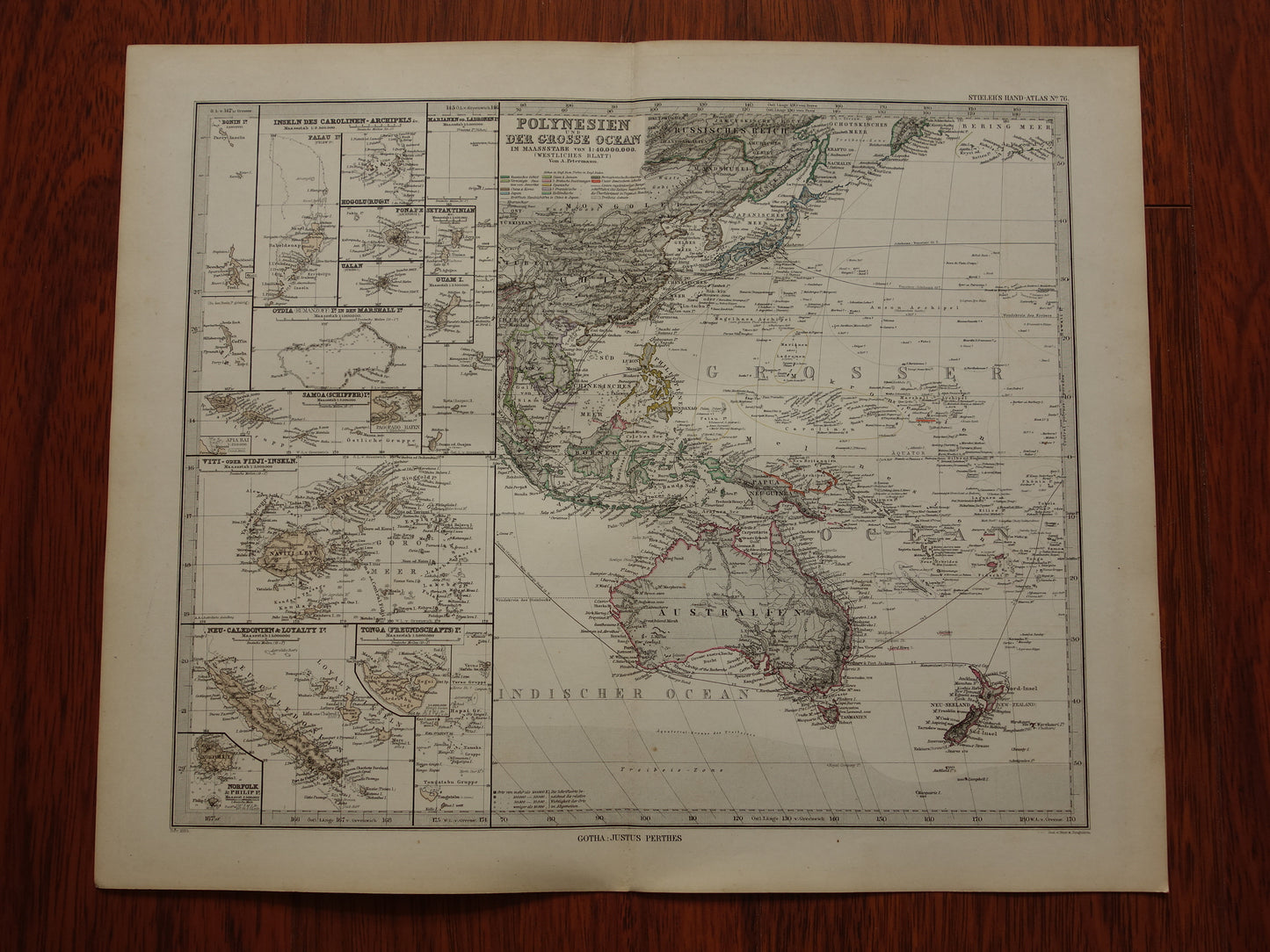 Old map of the Pacific Ocean in 1885 original antique map Australia Polynesia Indonesia Asia vintage print Pacific Ocean Pacific