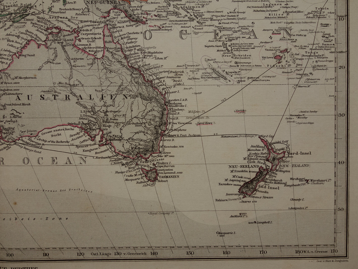 Old map of the Pacific Ocean in 1885 original antique map Australia Polynesia Indonesia Asia vintage print Pacific Ocean Pacific