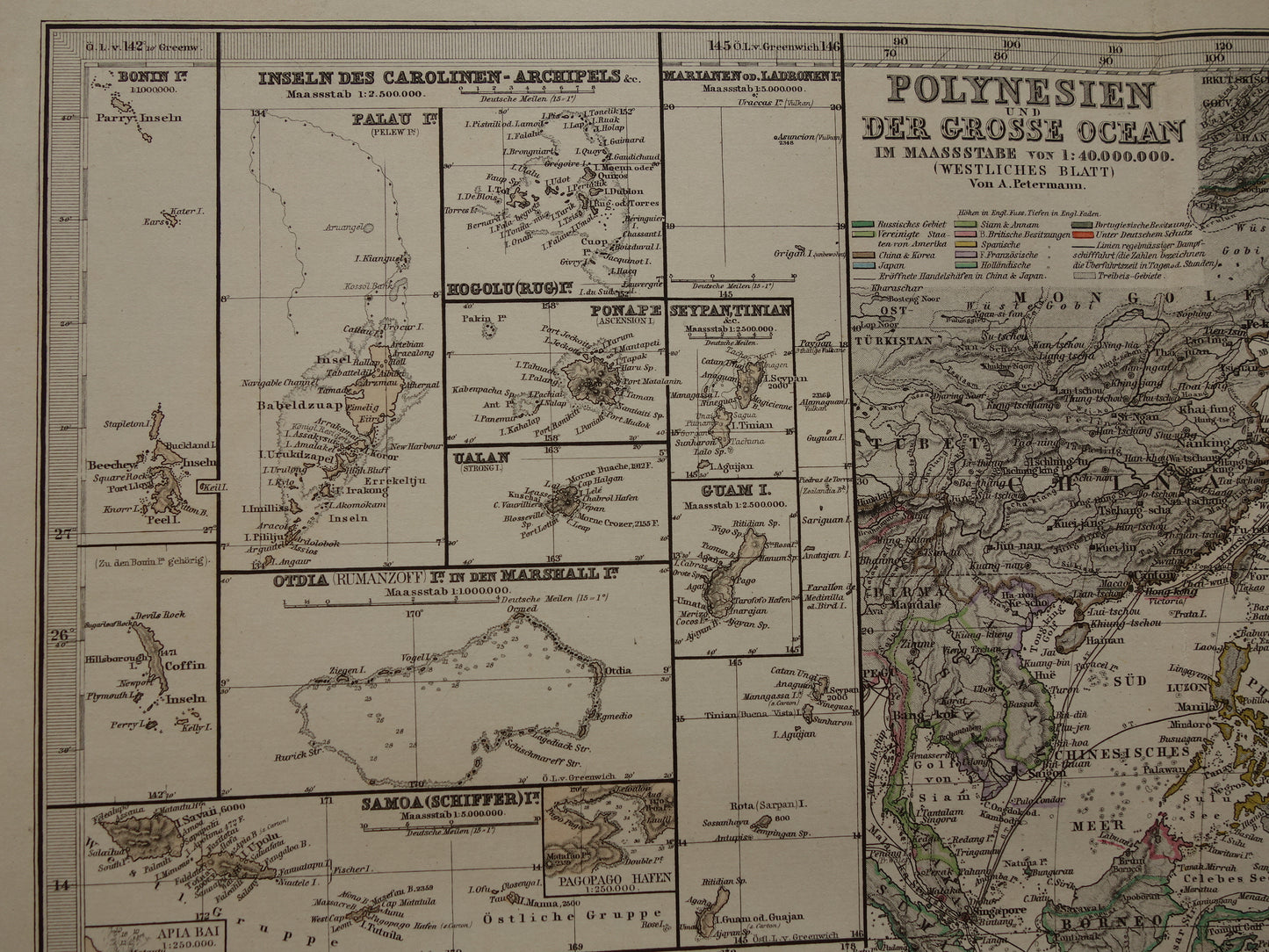 Old map of the Pacific Ocean in 1885 original antique map Australia Polynesia Indonesia Asia vintage print Pacific Ocean Pacific