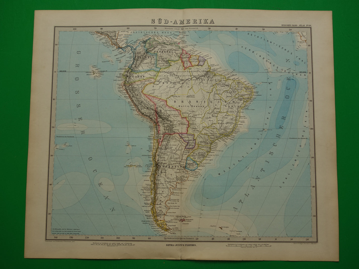 SOUTH AMERICA vintage map from 1885 of continent Original old antique map with date - historical maps of South America