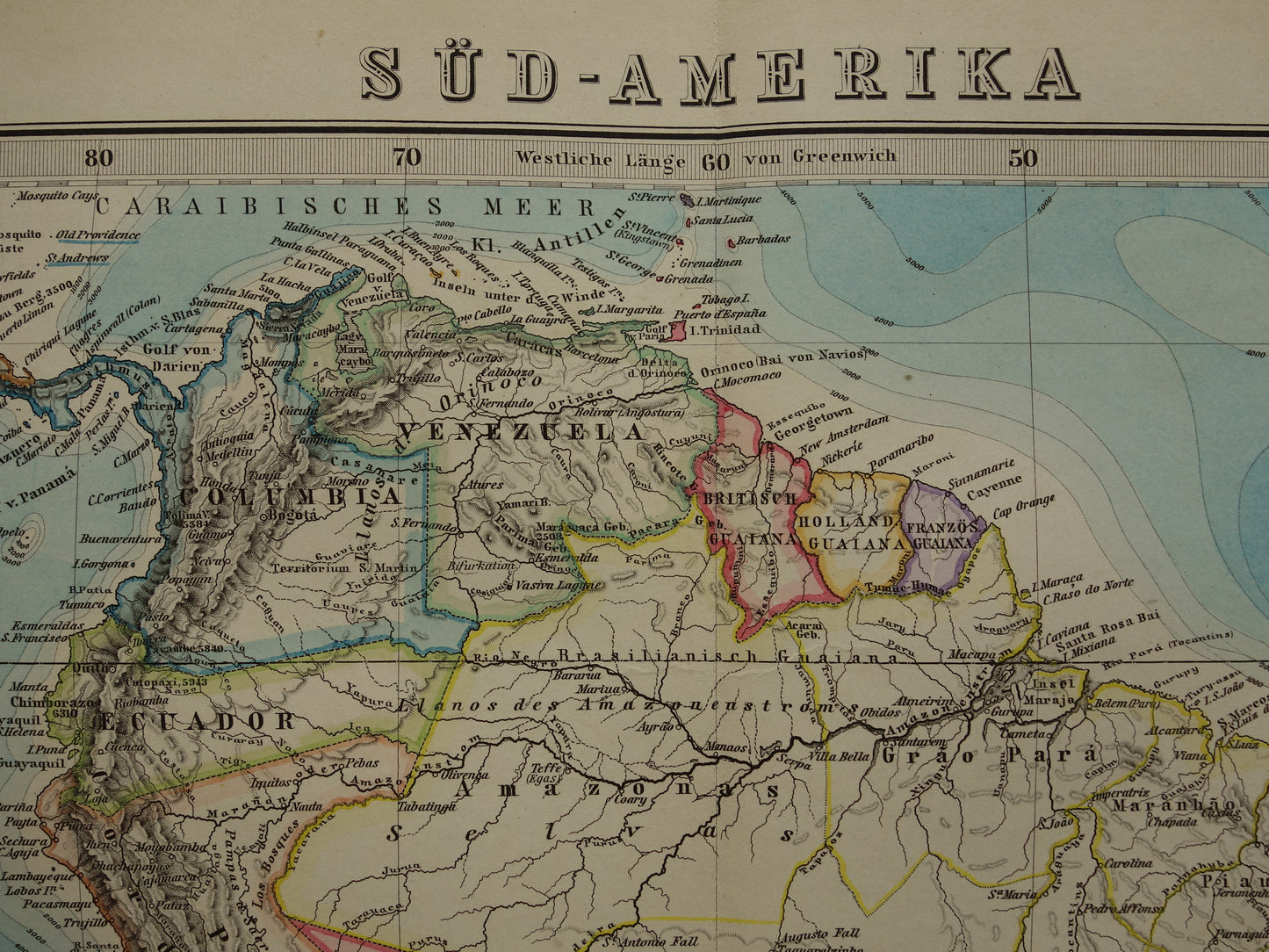 SOUTH AMERICA vintage map from 1885 of continent Original old antique map with date - historical maps of South America