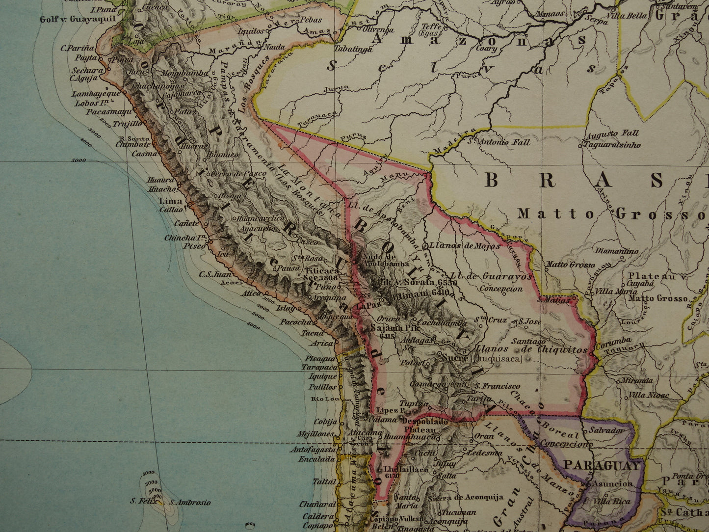 SOUTH AMERICA vintage map from 1885 of continent Original old antique map with date - historical maps of South America