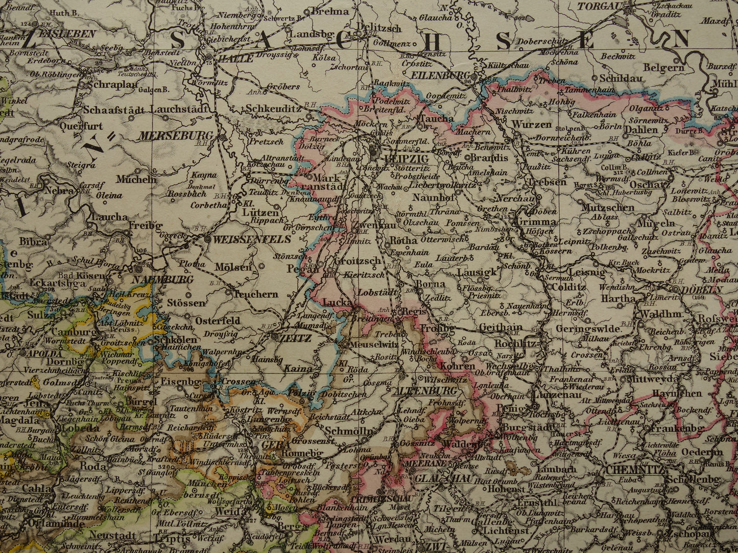GERMANY old map of Saxony and Thuringia from 1885 Original antique map with date - historical maps Leipzig Dresden