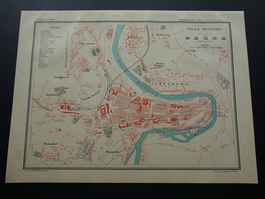 BERN oude kaart van Bern Zwitserland 1896 originele antieke Franse plattegrond van Bern
