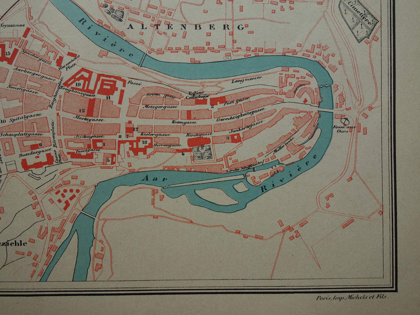 BERN old map of Bern Switzerland 1896 original antique French map of Bern