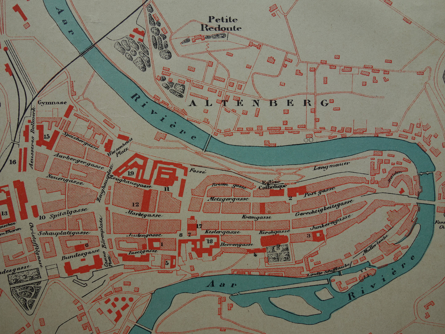 BERN old map of Bern Switzerland 1896 original antique French map of Bern