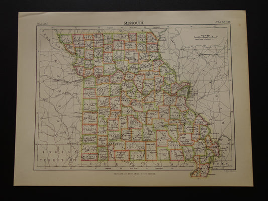 MISSOURI Antieke kaart van de staat Missouri 1883 originele oude kaart Kansas City Saint Louis VS te koop Verenigde Staten