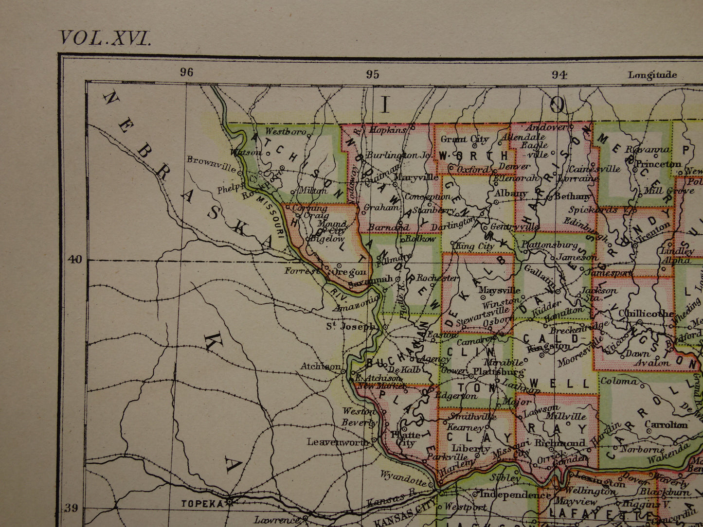 MISSOURI Antique map of the state of Missouri 1883 original old map Kansas City Saint Louis USA for sale United States