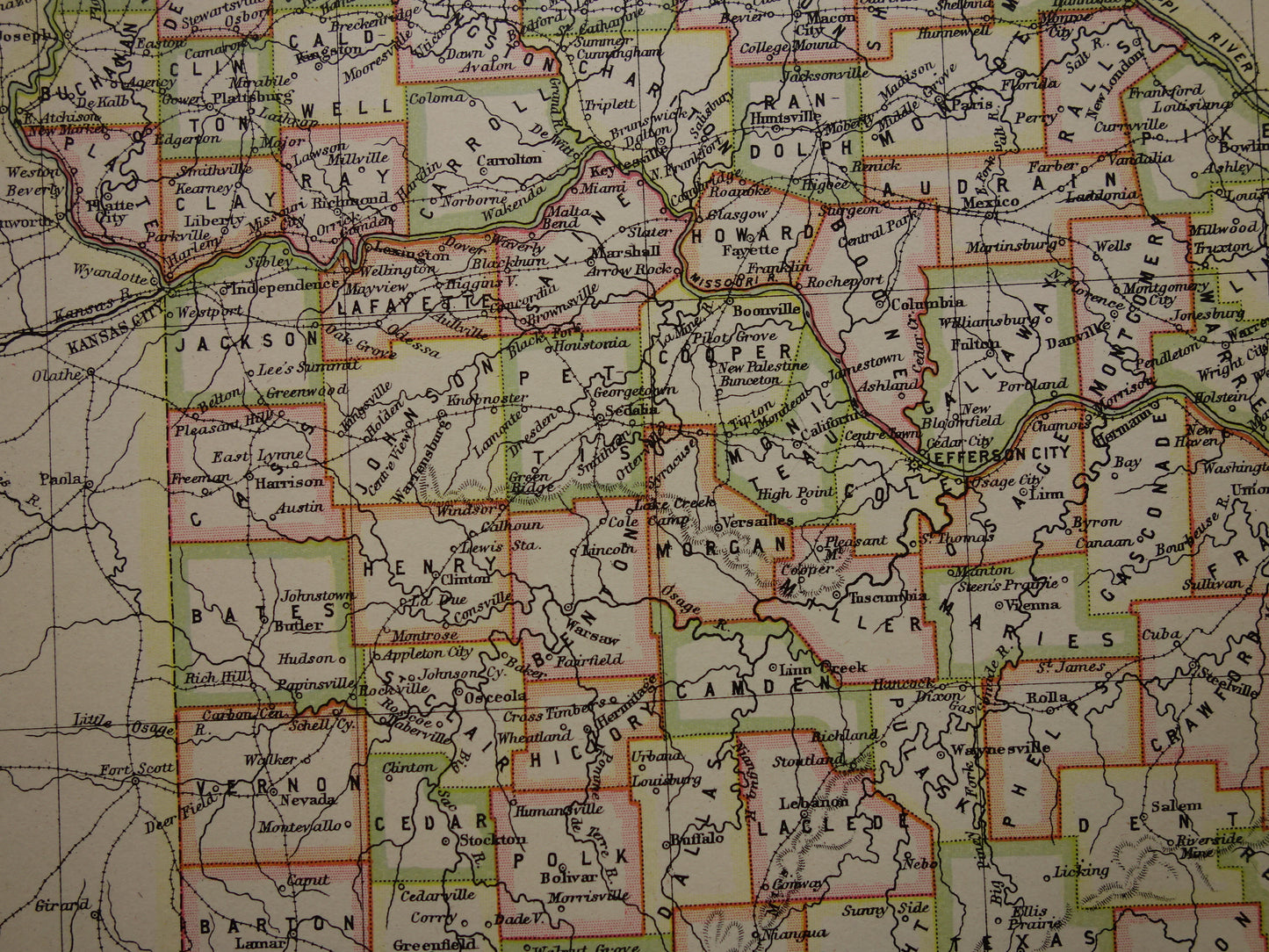 MISSOURI Antique map of the state of Missouri 1883 original old map Kansas City Saint Louis USA for sale United States