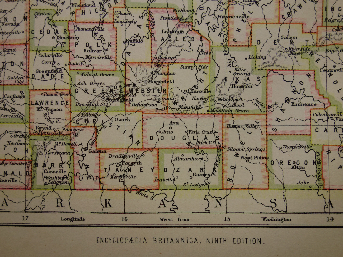 MISSOURI Antique map of the state of Missouri 1883 original old map Kansas City Saint Louis USA for sale United States