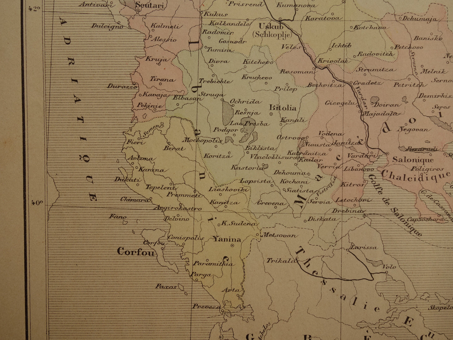 Old map of European Turkey in the year 1896 historical map Albania North Macedonia Bulgaria Greece old vintage maps