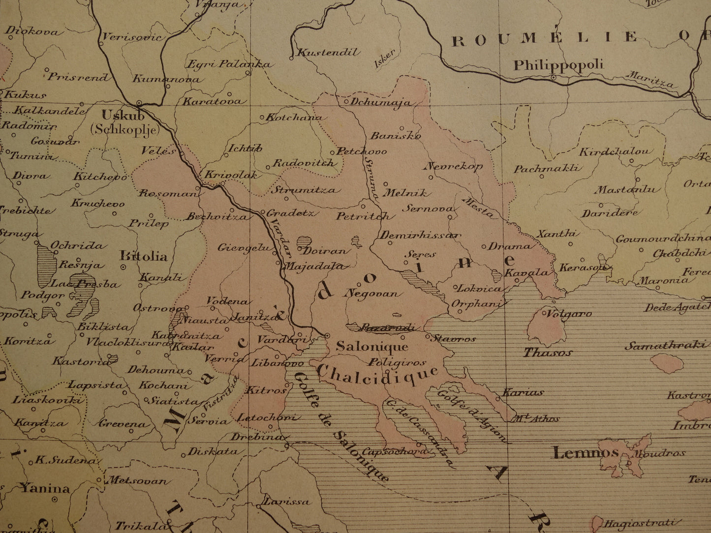 Old map of European Turkey in the year 1896 historical map Albania North Macedonia Bulgaria Greece old vintage maps