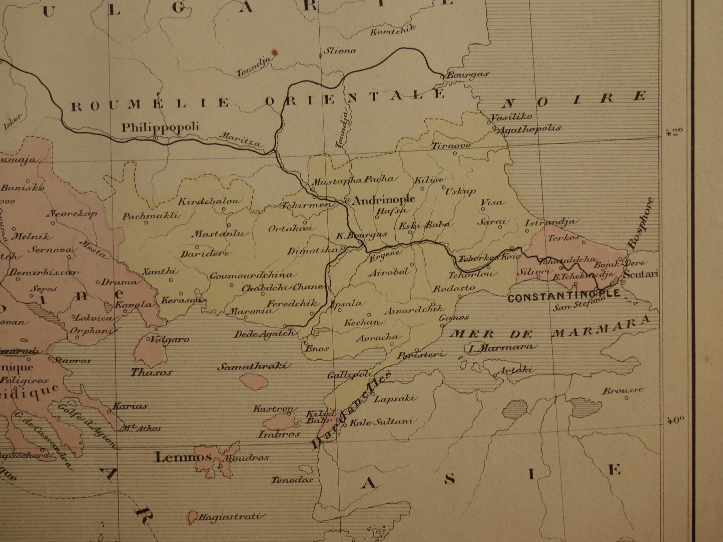 Old map of European Turkey in the year 1896 historical map Albania North Macedonia Bulgaria Greece old vintage maps