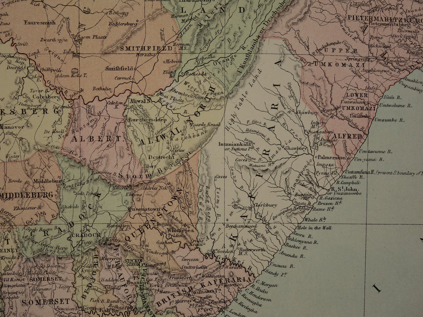 AFRIKA Große antike Karte von Südafrika und Nordwestafrika, Originalkarte von 1875, alte historische Karte, Marokko, Algerien, Tunesien