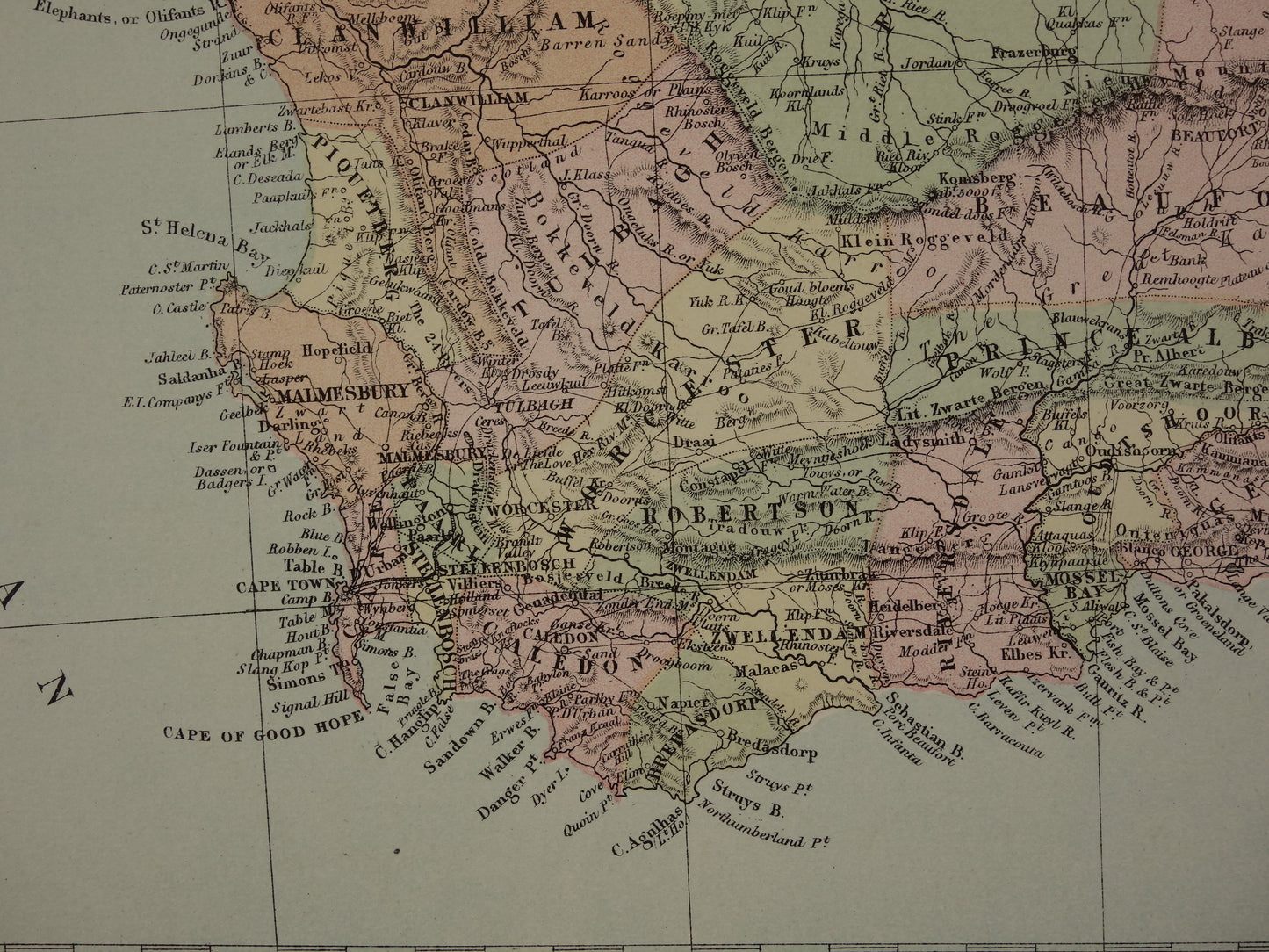 AFRIKA Große antike Karte von Südafrika und Nordwestafrika, Originalkarte von 1875, alte historische Karte, Marokko, Algerien, Tunesien