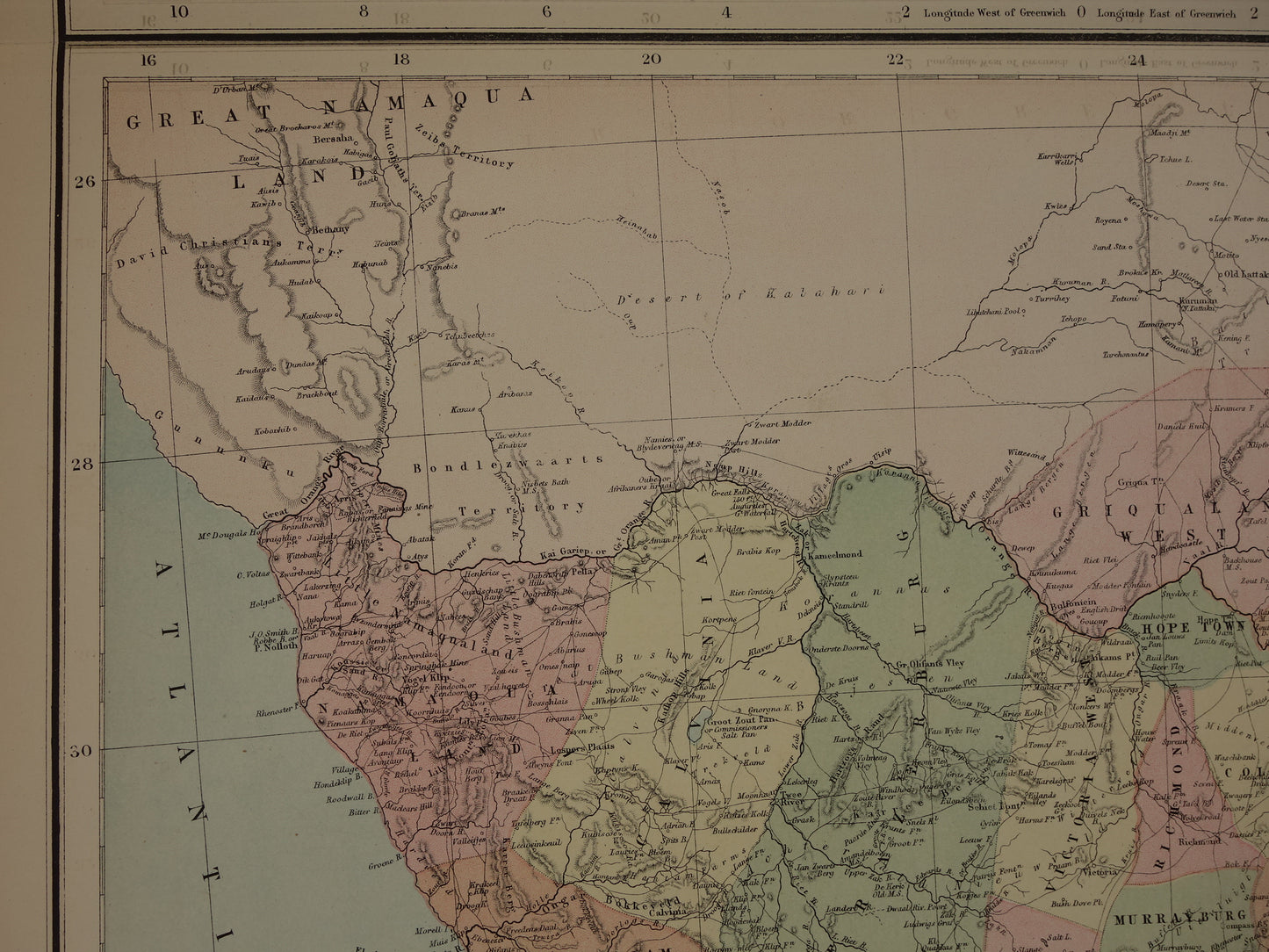 AFRIKA Große antike Karte von Südafrika und Nordwestafrika, Originalkarte von 1875, alte historische Karte, Marokko, Algerien, Tunesien