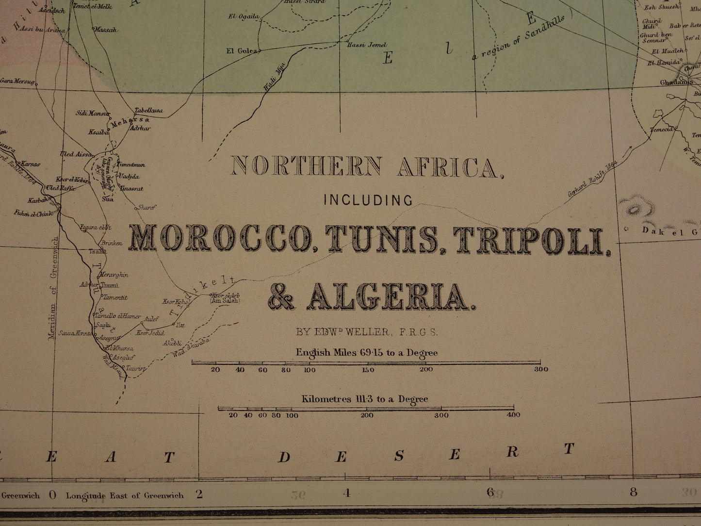 vintage kaart noordwest afrika met marokko tunesie en algerije