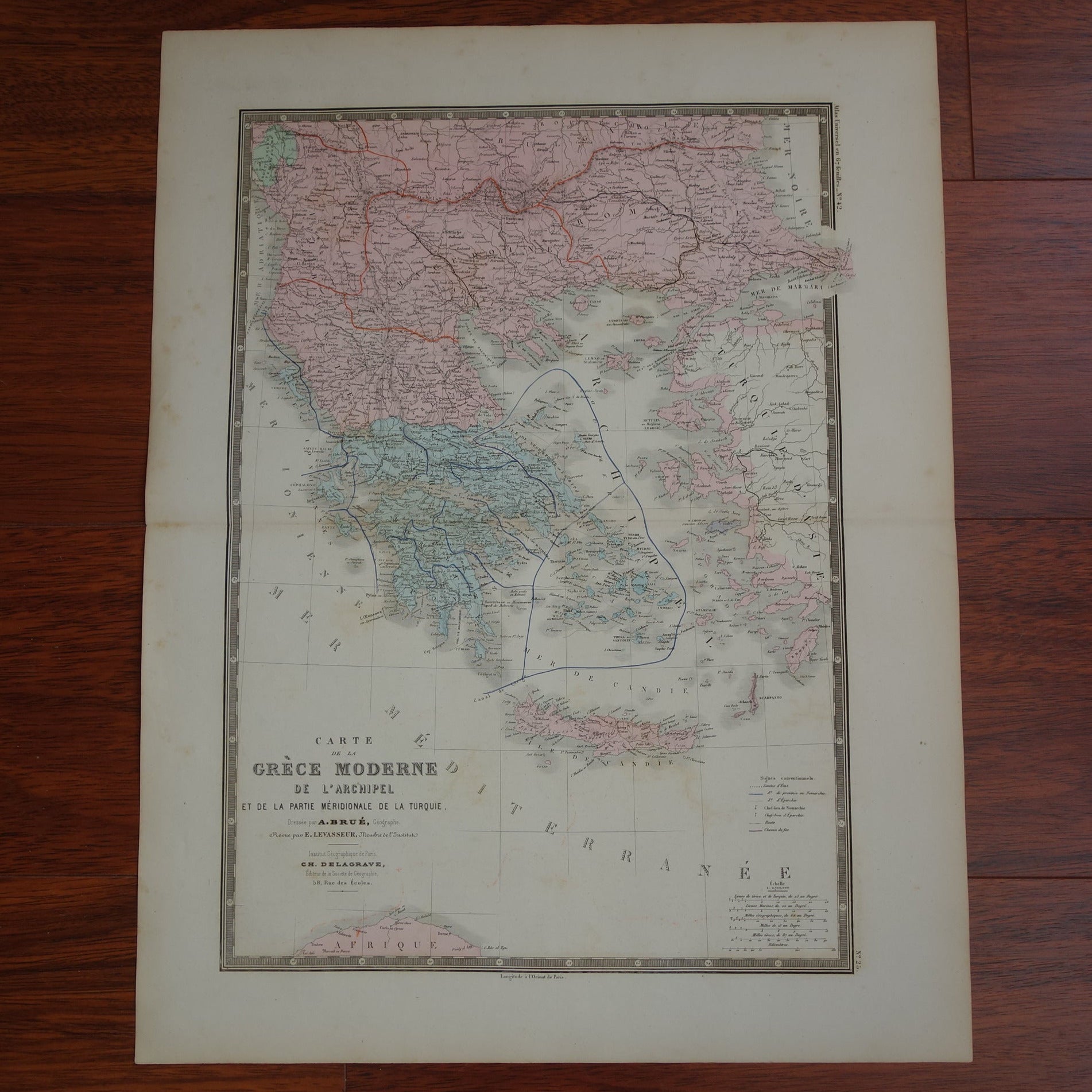 Oude kaart van Griekenland uit 1876 originele antieke landkaart Athene Kreta vintage historische kaarten