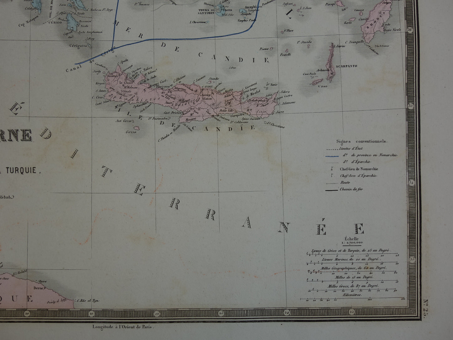 Old map of Greece from 1876 original antique map Athens Crete vintage historical maps