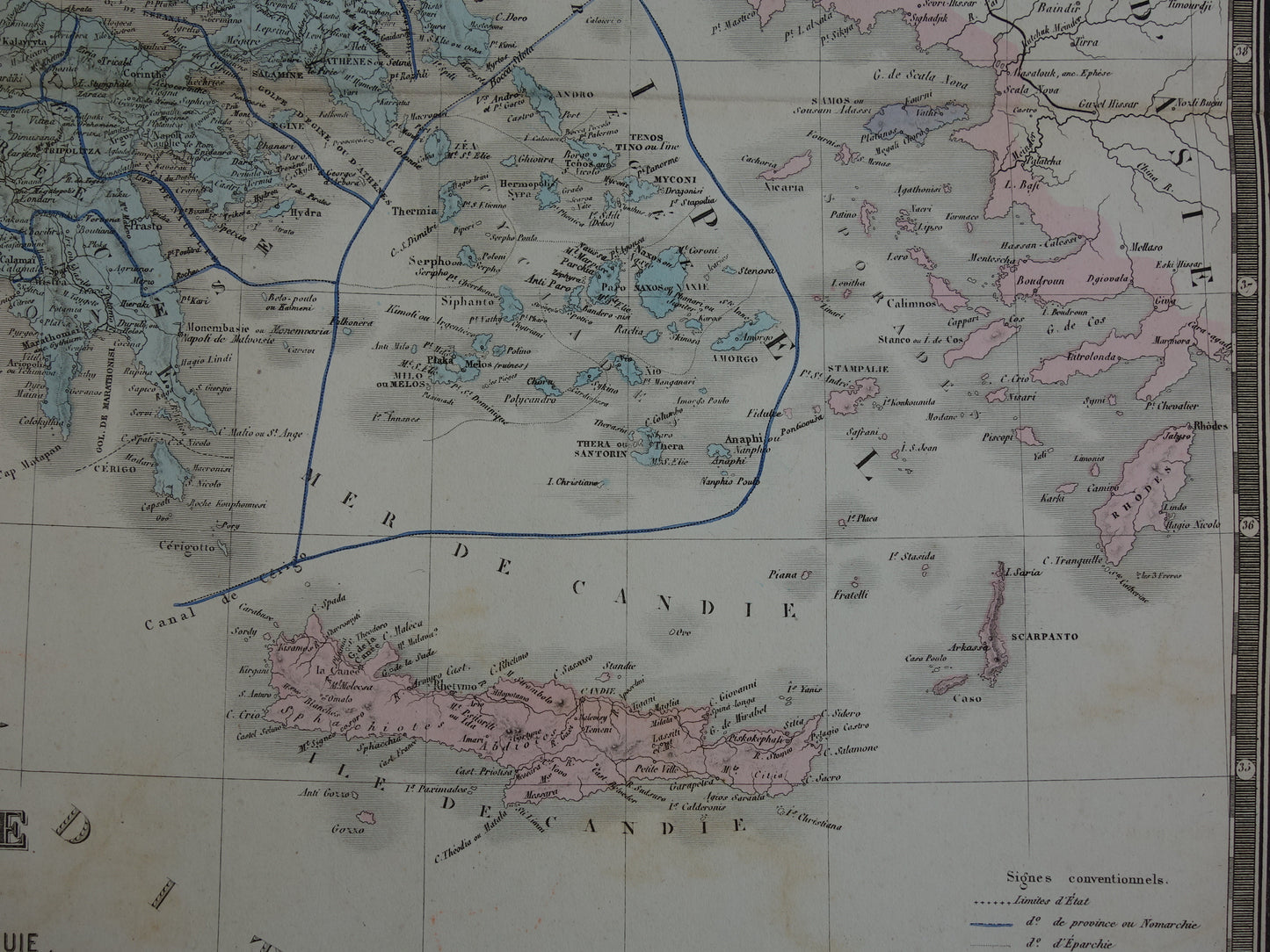Old map of Greece from 1876 original antique map Athens Crete vintage historical maps