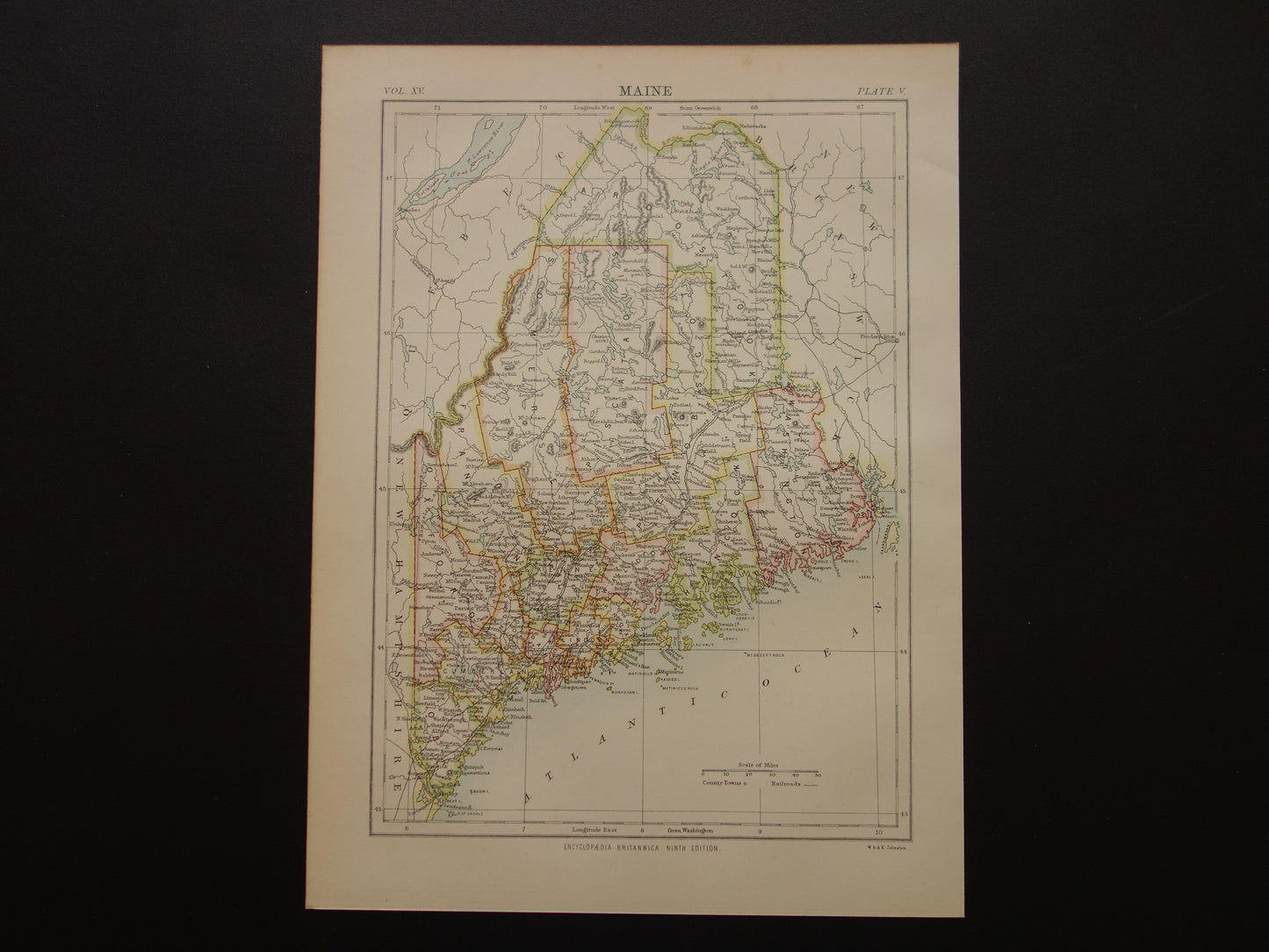 MAINE Old map of the state of Maine1883 original antique map Portland Augusta Lewiston vintage maps of United States