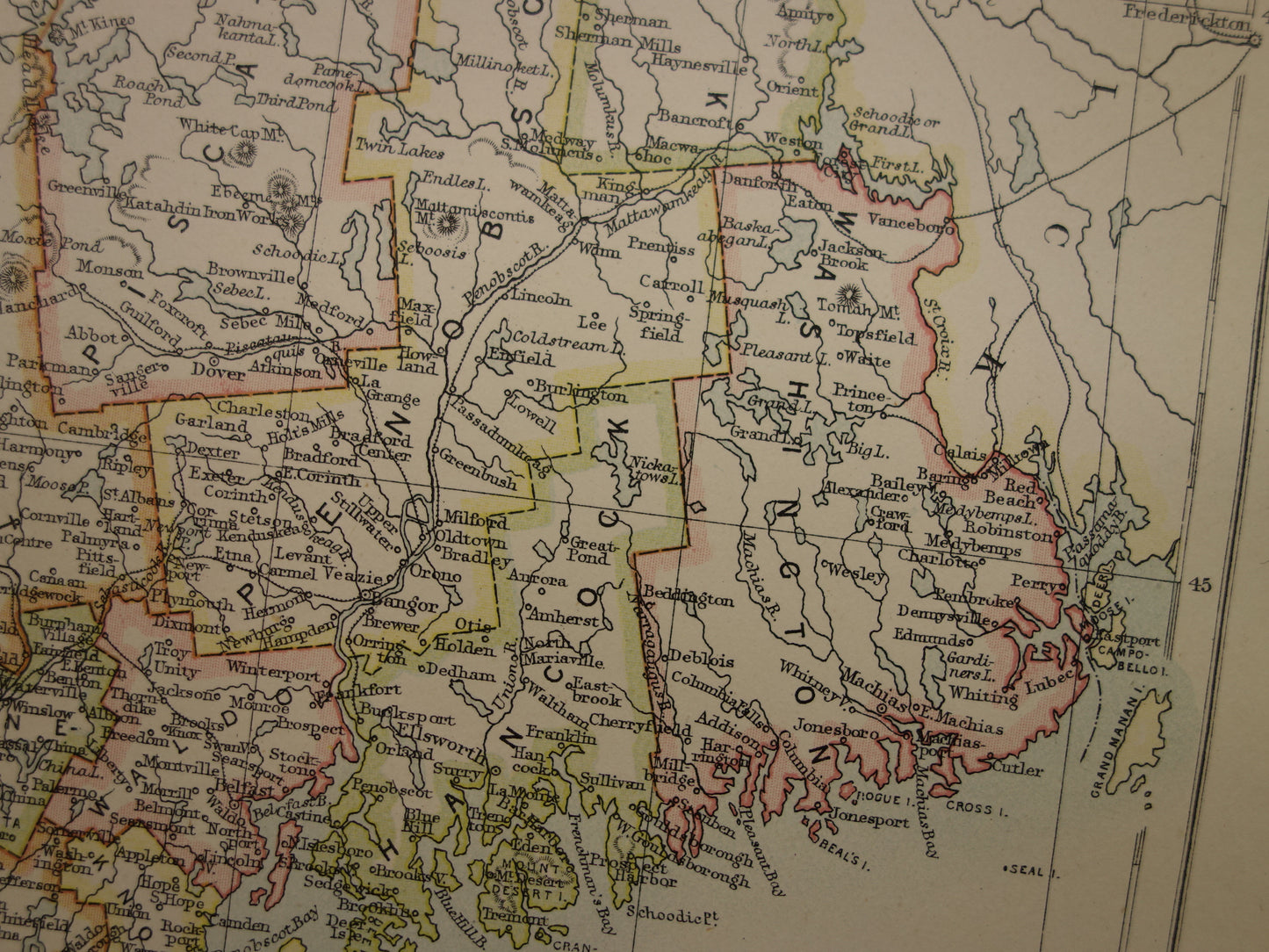MAINE Old map of the state of Maine1883 original antique map Portland Augusta Lewiston vintage maps of United States