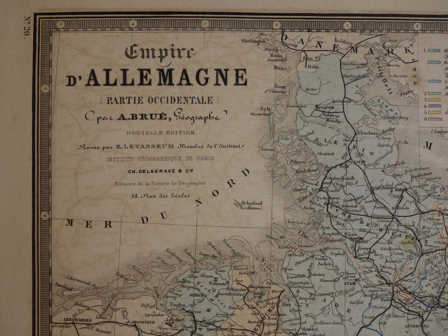 DUITSLAND grote antieke landkaart van het Duitse Rijk uit 1876 originele oude vintage kaart