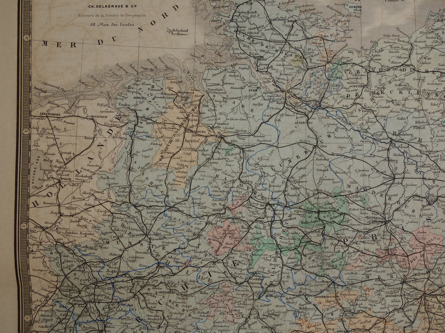 DUITSLAND grote antieke landkaart van het Duitse Rijk uit 1876 originele oude vintage kaart