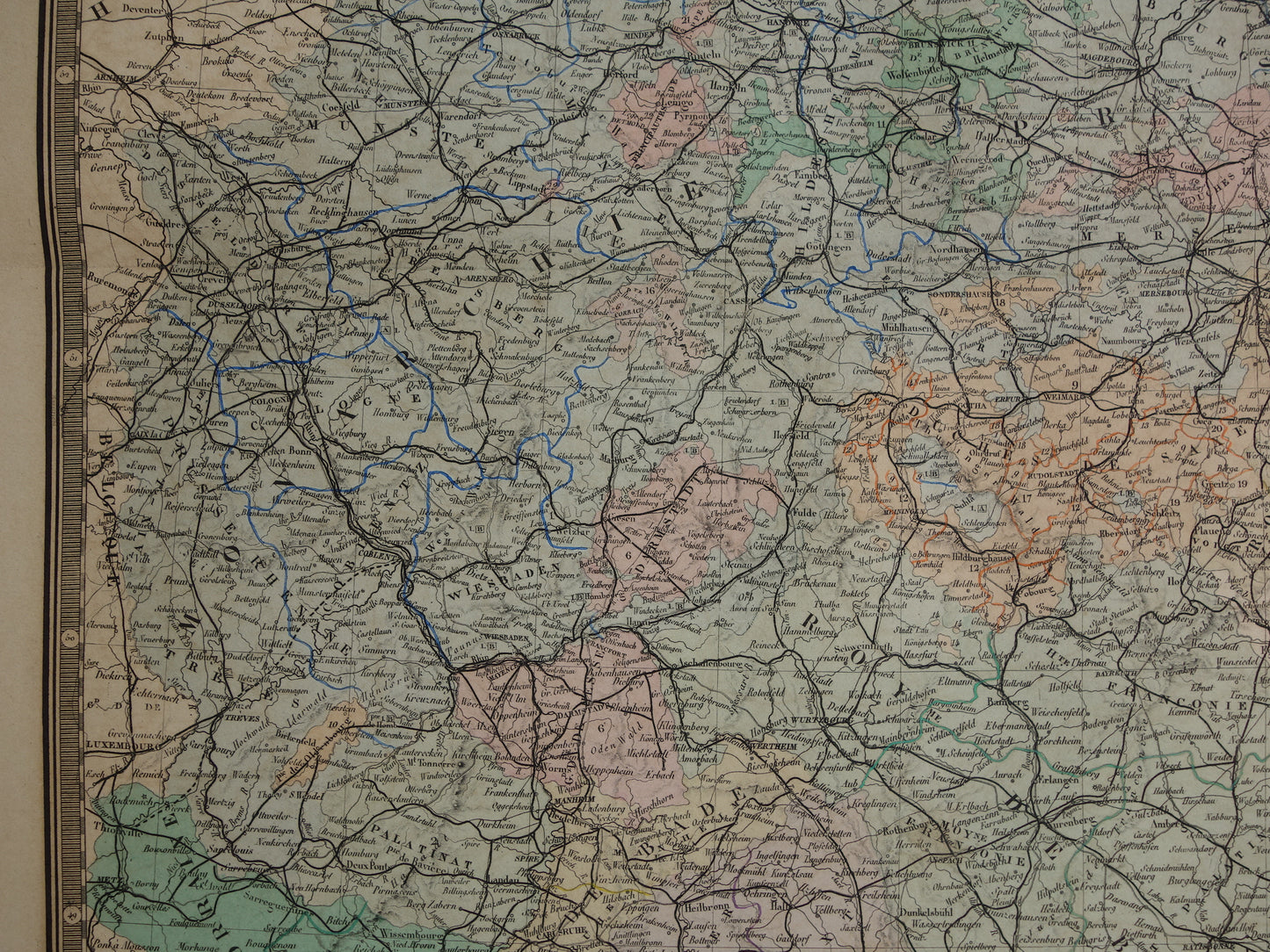 DUITSLAND grote antieke landkaart van het Duitse Rijk uit 1876 originele oude vintage kaart