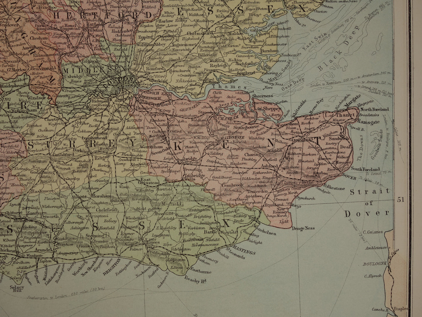 ENGLAND Vintage map of southern England and Wales Isles of Scilly 1875 original old antique large map