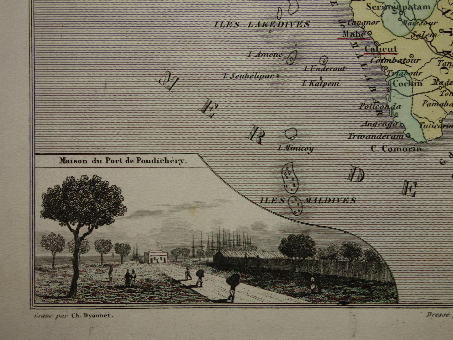INDIA oude kaart 1872 originele antieke Franse handgekleurde landkaart van India met Franse koloniale bezittingen