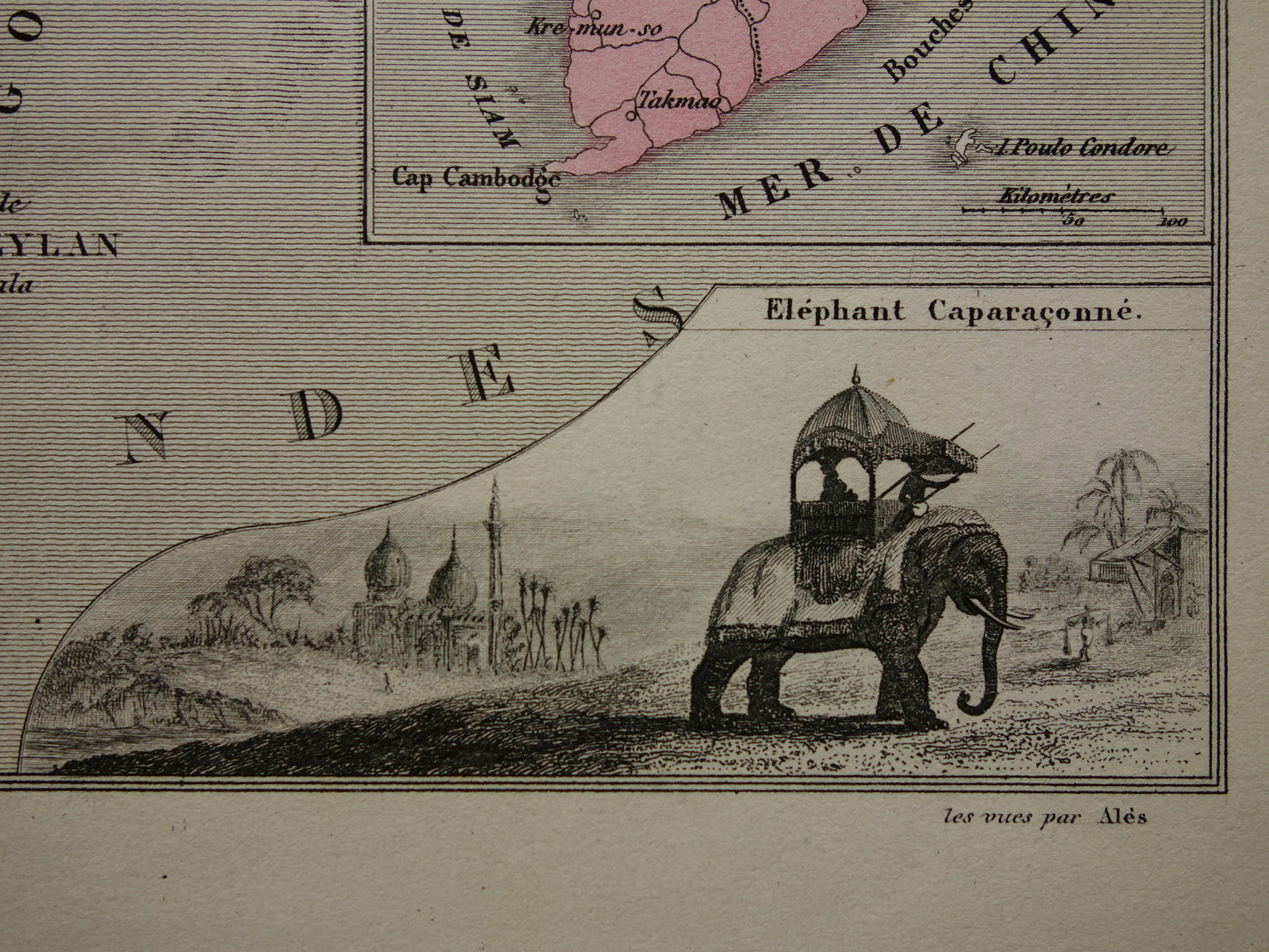 INDIA oude kaart 1872 originele antieke Franse handgekleurde landkaart van India met Franse koloniale bezittingen