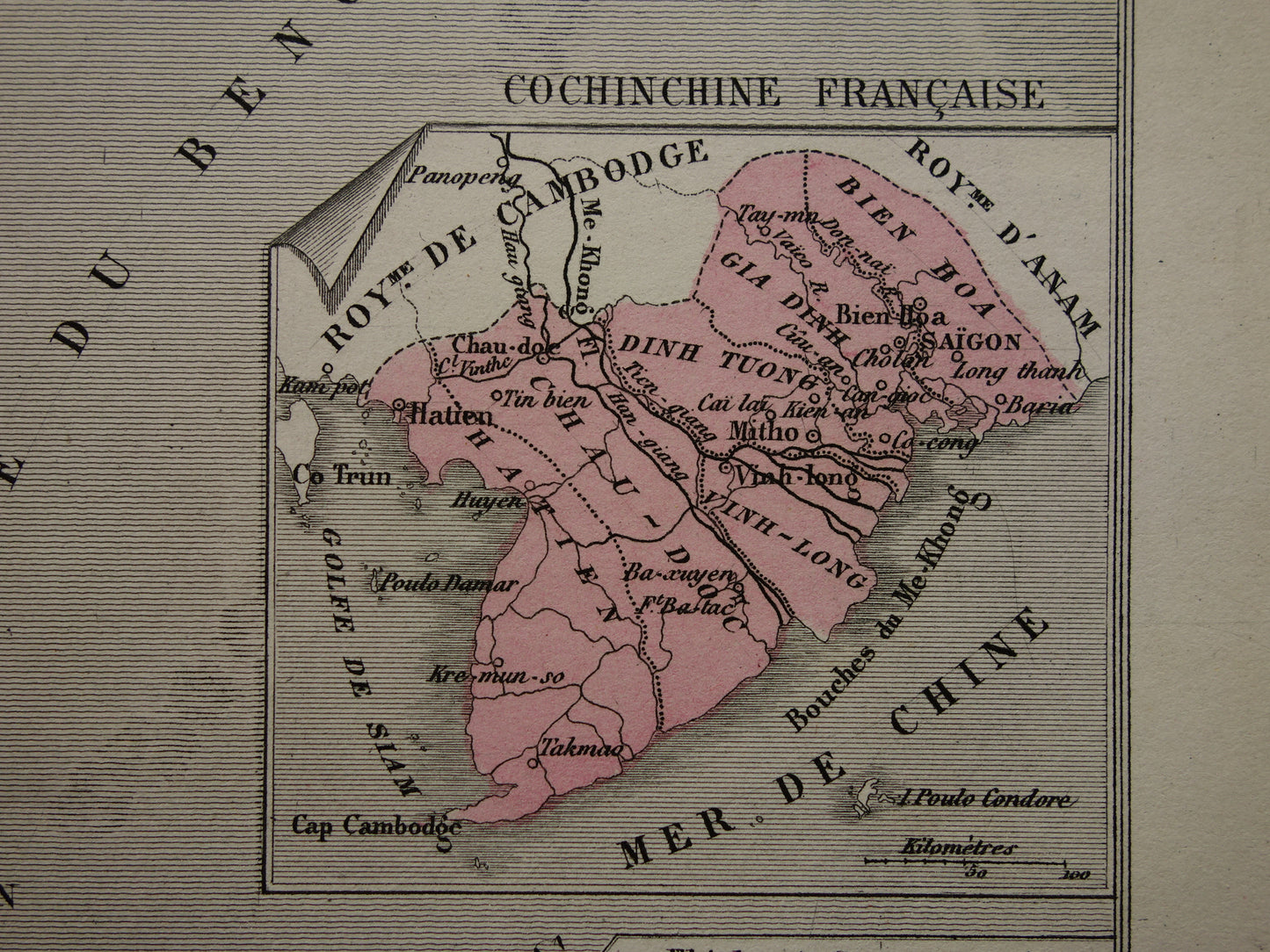 INDIA oude kaart 1872 originele antieke Franse handgekleurde landkaart van India met Franse koloniale bezittingen