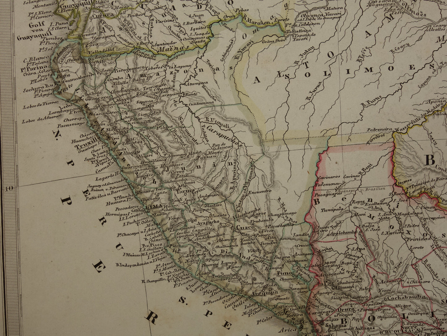 SOUTH AMERICA old map of Brazil Suriname Peru Bolivia Ecuador Colombia Venezuela large antique vintage map from 1868