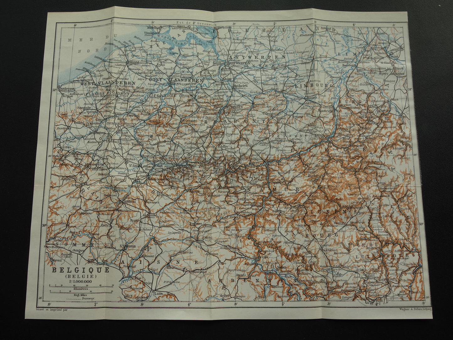 BELGIE historische kaart van België uit 1904 kleine originele oude antieke landkaart van België vintage