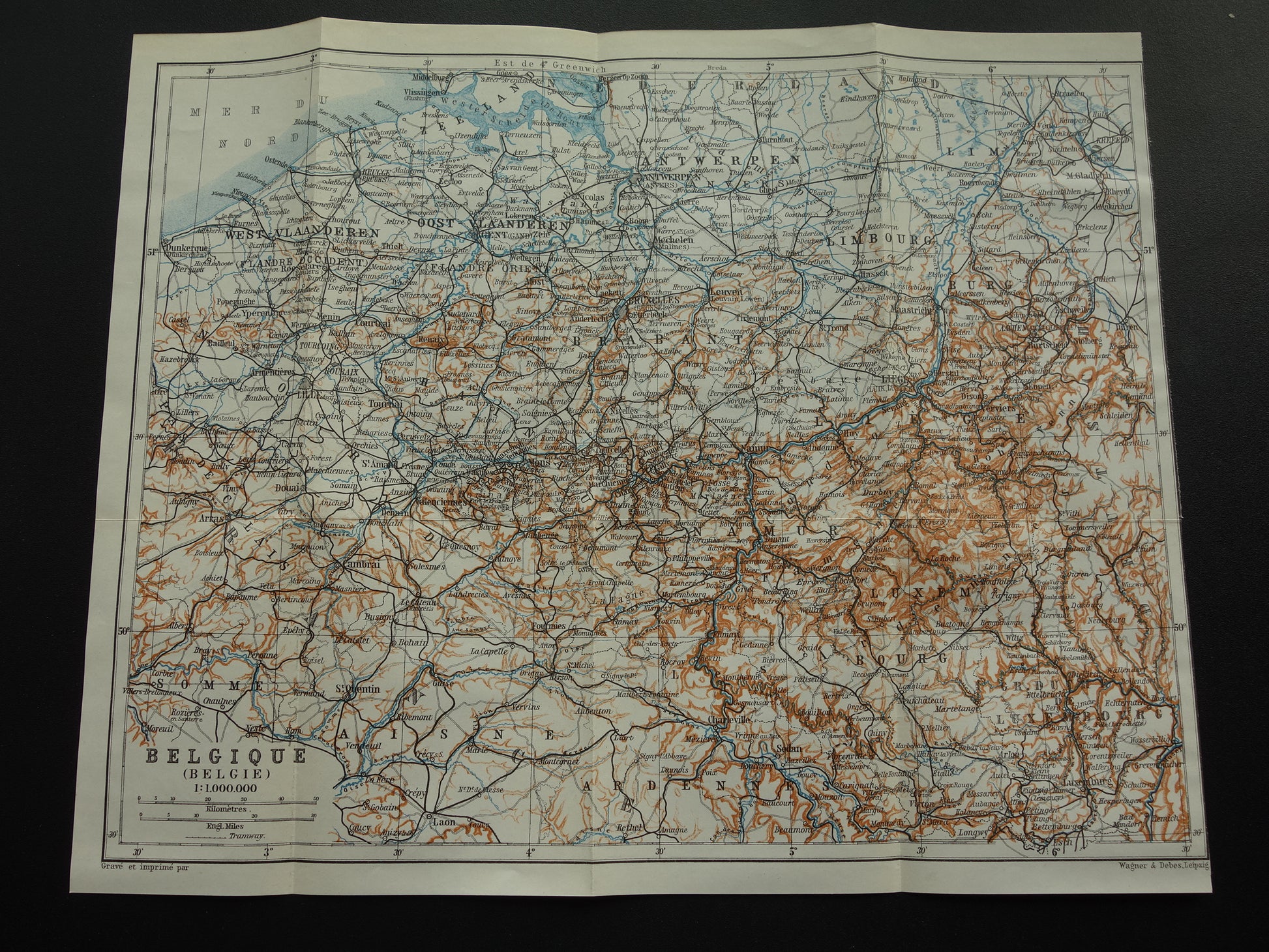 BELGIE historische kaart van België uit 1904 kleine originele oude antieke landkaart van België vintage