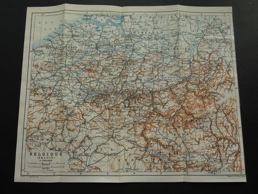 BELGIE historische kaart van België uit 1904 kleine originele oude antieke landkaart van België vintage