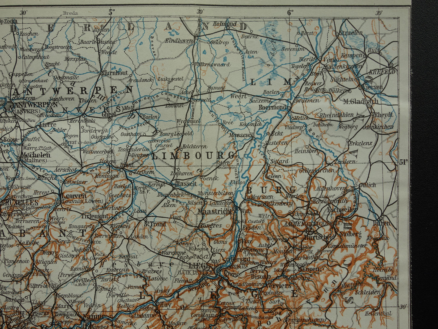 BELGIUM historical map of Belgium from 1904 small original old antique map of Belgium vintage