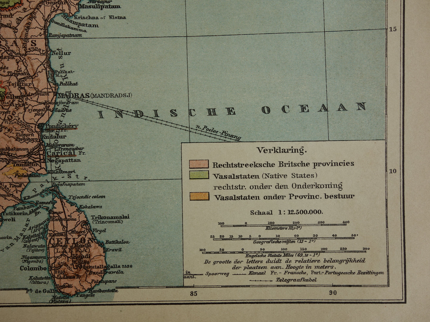 Alte Karte von Indien aus dem Jahr 1910, originale historische Karte von Indien, Madras, Bombay, Mumbai
