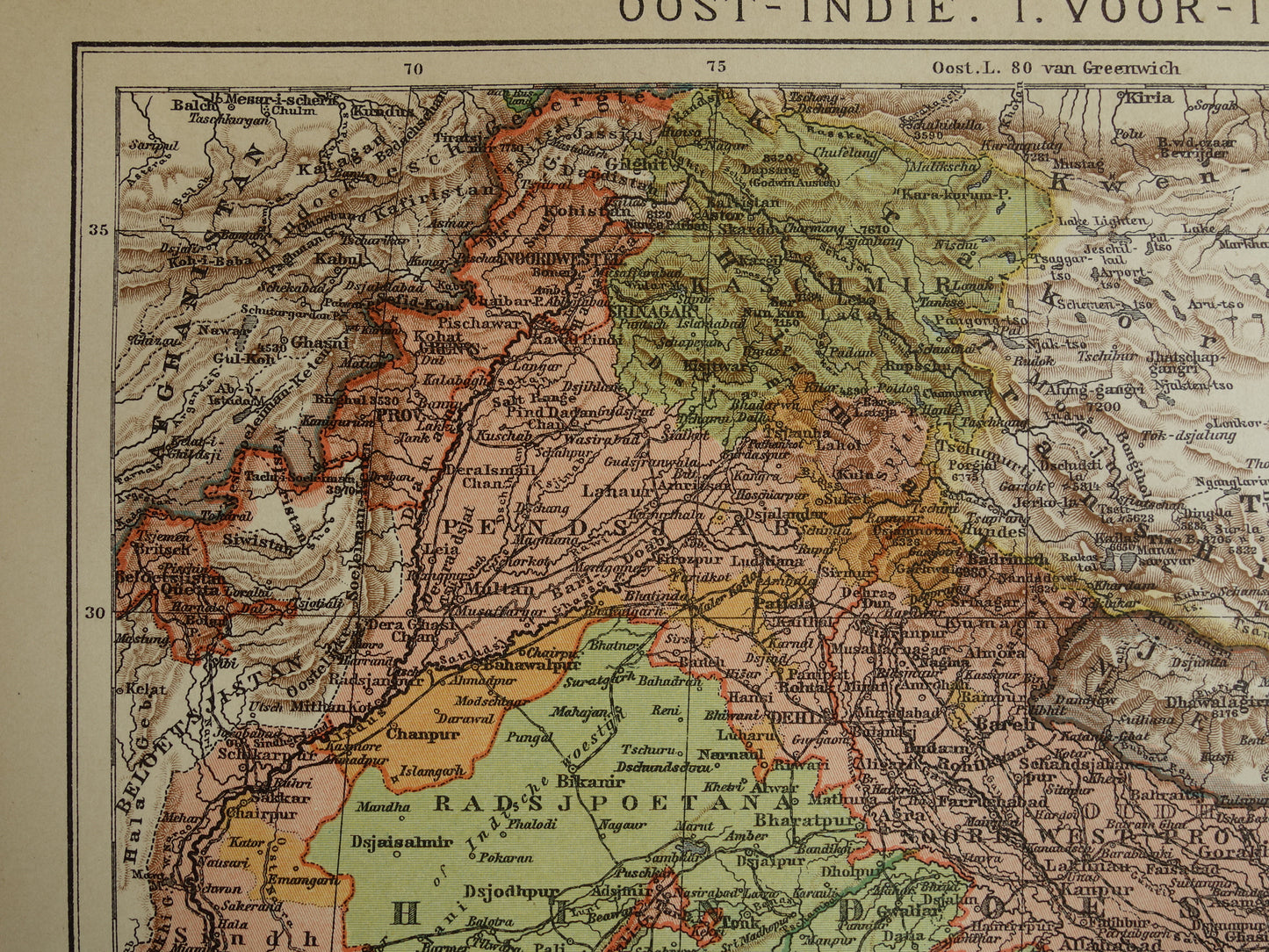 Alte Karte von Indien aus dem Jahr 1910, originale historische Karte von Indien, Madras, Bombay, Mumbai