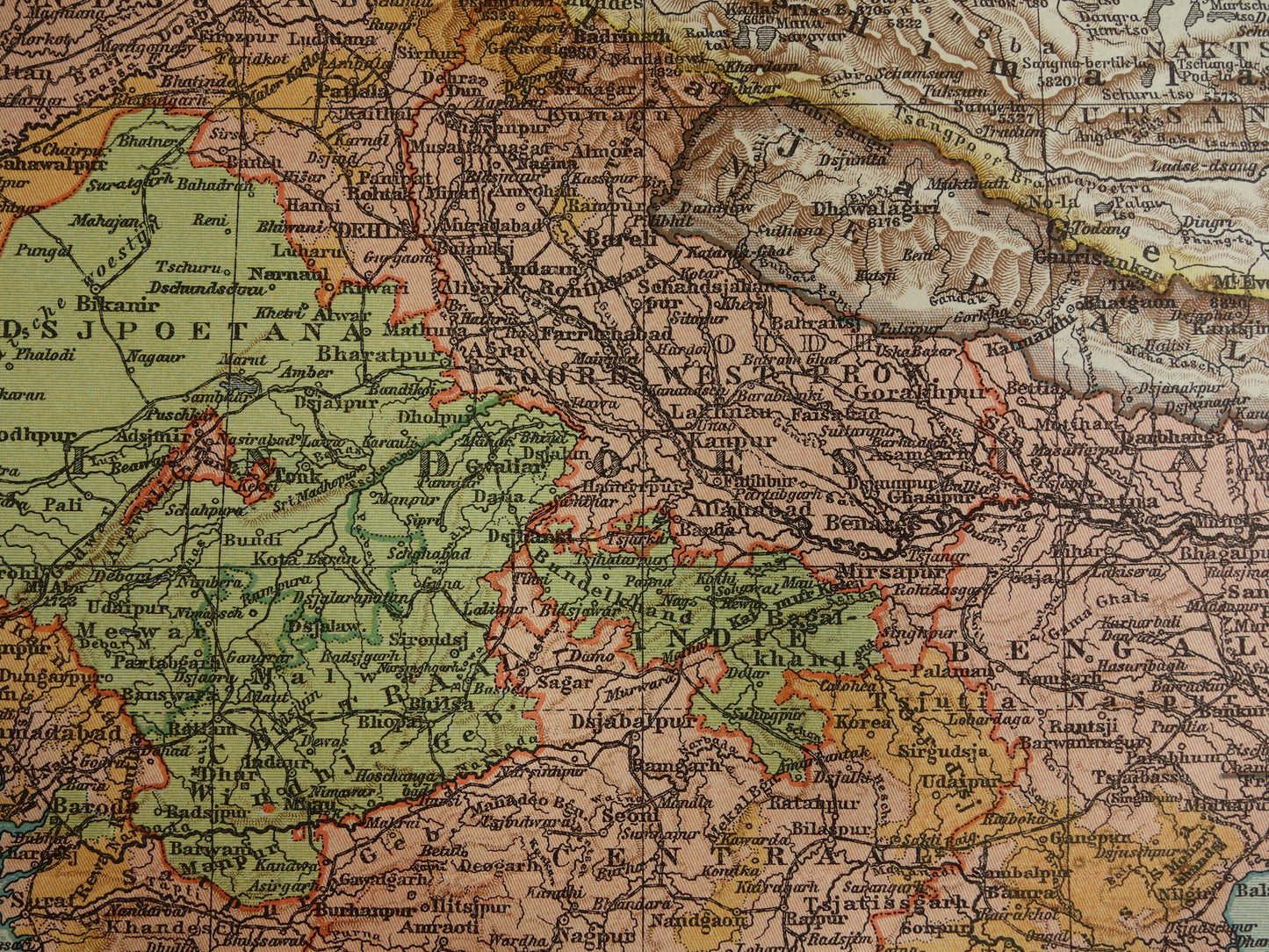 Alte Karte von Indien aus dem Jahr 1910, originale historische Karte von Indien, Madras, Bombay, Mumbai