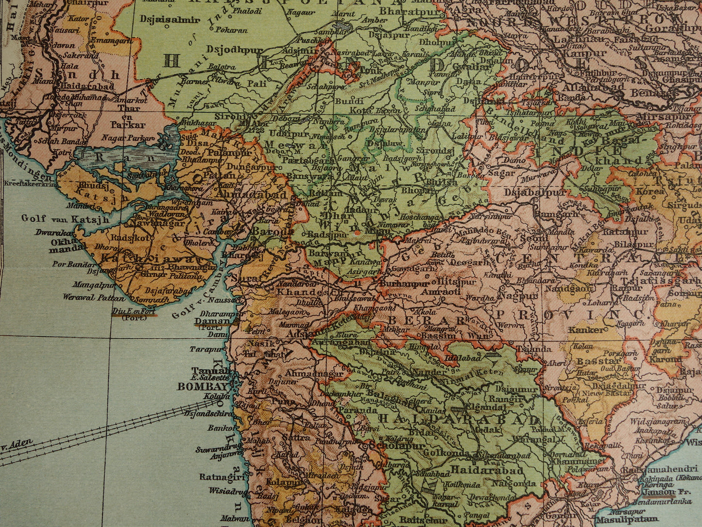 Alte Karte von Indien aus dem Jahr 1910, originale historische Karte von Indien, Madras, Bombay, Mumbai