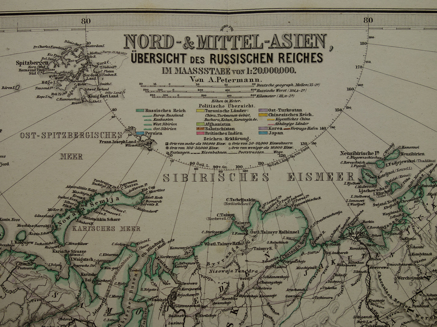 RUSSIA old map of Russian Empire Detailed antique map European and Asian Russia with date - vintage poster Siberia 1875