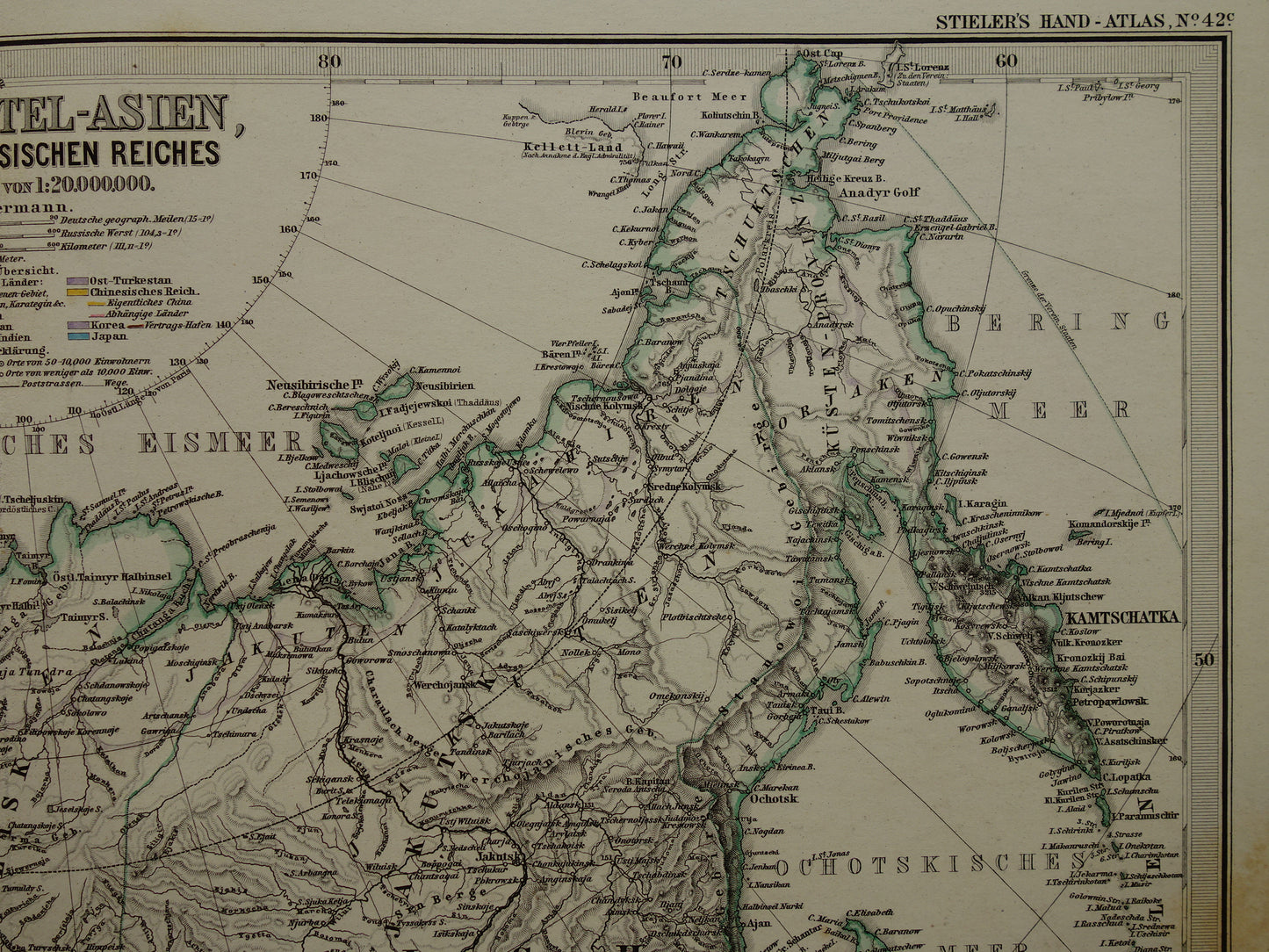 RUSSIA old map of Russian Empire Detailed antique map European and Asian Russia with date - vintage poster Siberia 1875