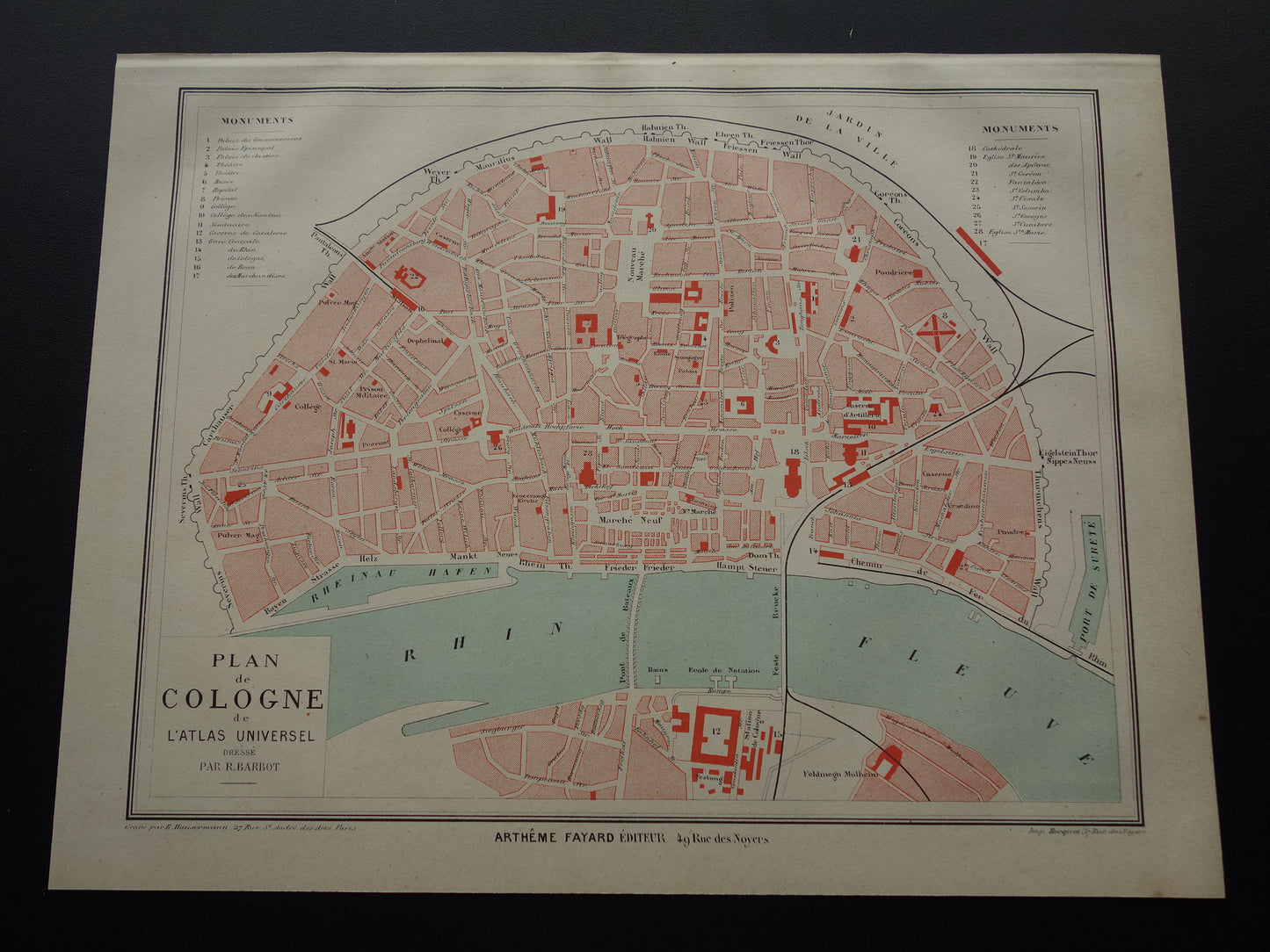 KEULEN oude kaart van Keulen Duitsland uit 1879 originele antieke plattegrond
